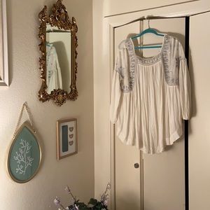 Free People White Sequin Embroidered Tunic
